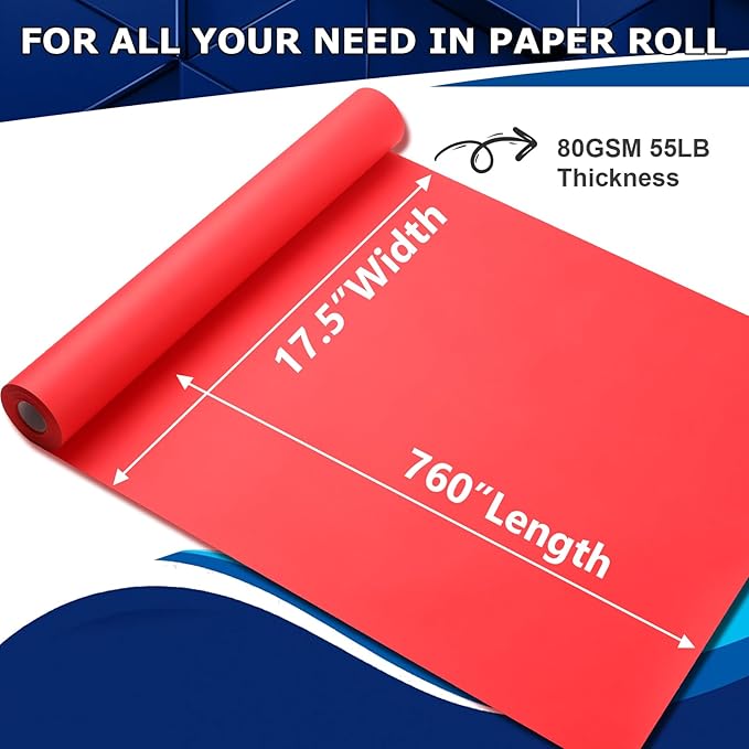 Vanhench Red Wrapping Paper Roll 17.5" x 760" (63') for Women Men Kids Girls, Solid Color Art Kraft Craft for Wedding, Birthday, Mothers Day Gifts, Bouquet Flower Poster Bulletin Board