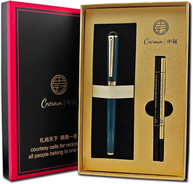 Luxury Ballpoint Pen, 24k Gold Trim, Best Rollerball Pen Gift Set for Men and Women, Perfect for Signature Executive Office, Beautiful Pen Gift Box, Writing and Drawing (Green)