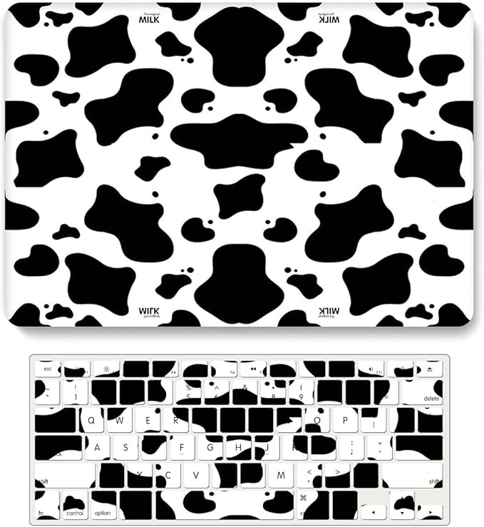 Case Compatible with MacBook Air 11 Inch Model A1370 & A1465, 2 in 1 Matte Plastic Laptop Hard Shell Snap on Case Bundle with Keyboard Cover for Mac Air 11,6" - Milk Cow