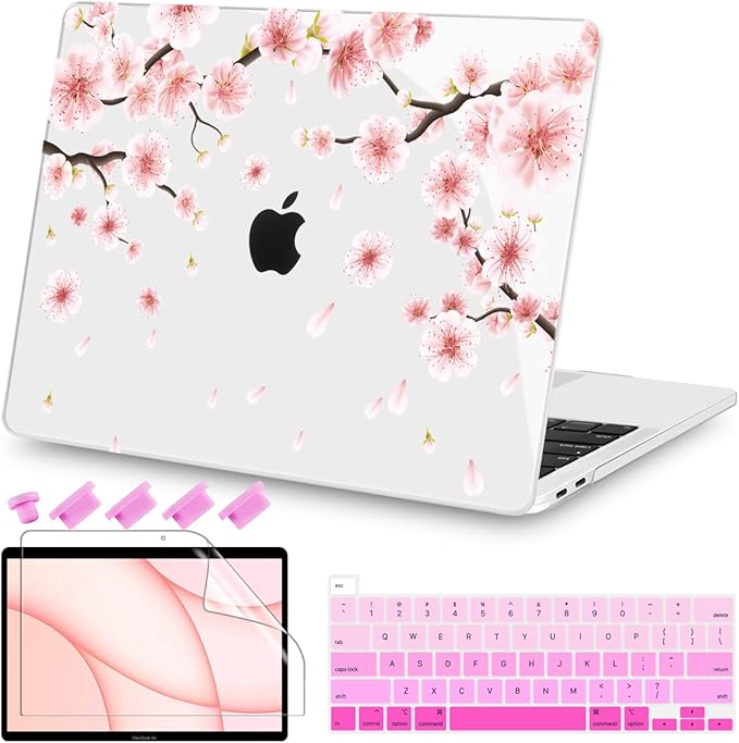 Teryeefi MacBook Pro 13 Case 2022 2021 2020-2016 Model M2 M1 A2338 A2289 A2251 A2159 A1989 A1706 with Touch Bar Touch ID, Plastic Hard Cover Shell + Keyboard Skin Screen Protector, Cherry Blossoms