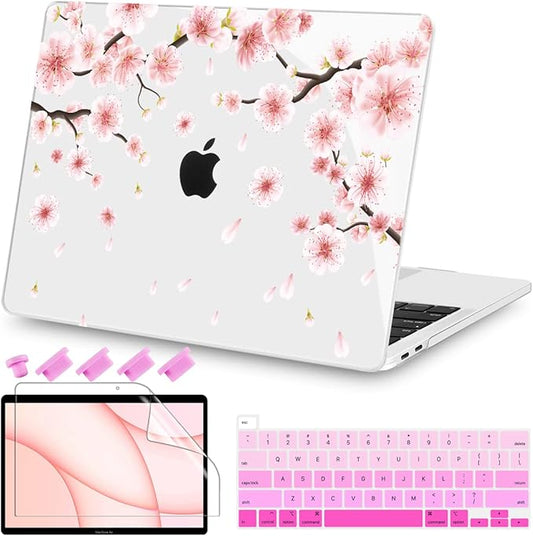 Teryeefi MacBook Pro 13 Case 2022 2021 2020-2016 Model M2 M1 A2338 A2289 A2251 A2159 A1989 A1706 with Touch Bar Touch ID, Plastic Hard Cover Shell + Keyboard Skin Screen Protector, Cherry Blossoms