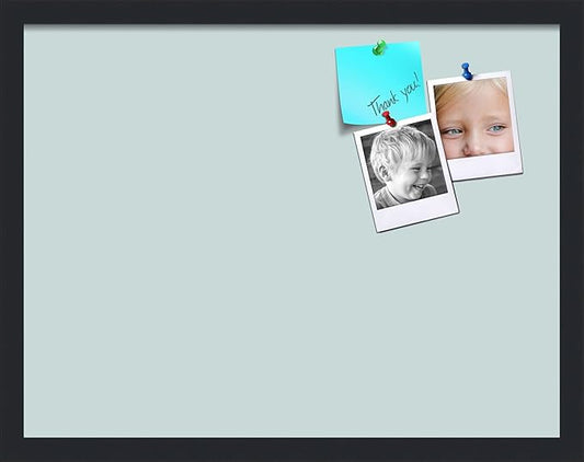 PinPix 22x17 Inch Cork Bulletin Board. This Decorative Framed Pin Board Comes with Soft Blue Design and a Satin Black Frame. Ideal for Home Office Decor or Message Board (PinPix-1814)