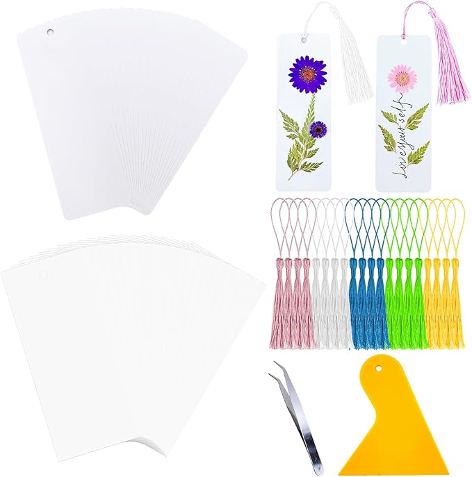 Bookmark Making Kit for Dried Flowers, 20 Pcs White Kraft Blank Book Marks for Pressed Flowers