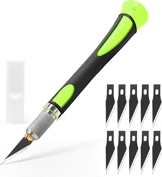 EHDIS Precision Hobby Knife Set Utility Craft Knife Kit with 10PCS Blades for Art, Working-Stencil, Scoring, Scrapbooking, Architecture Modeling, Crafting (Green)