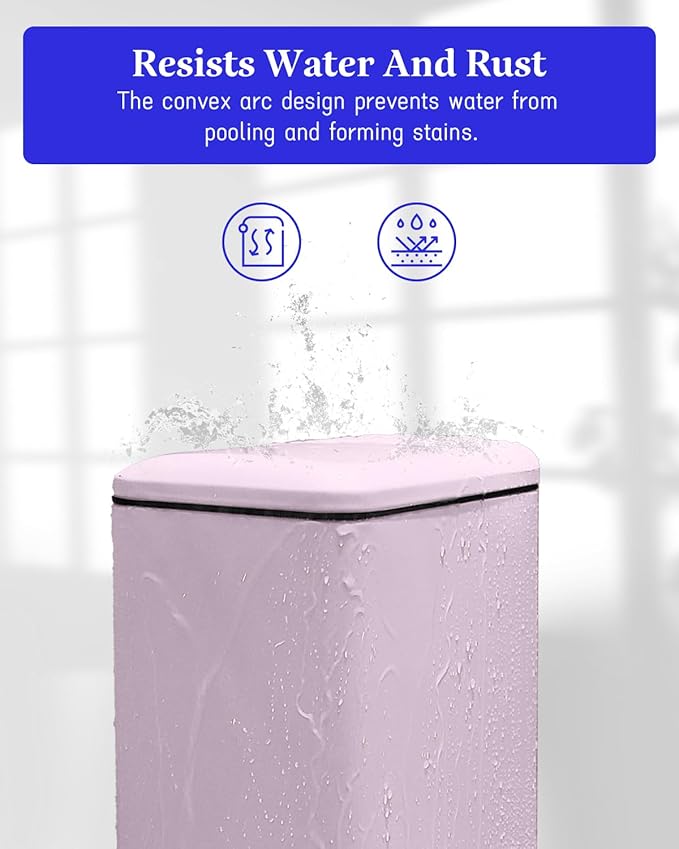 Rubbish Bin with Lid, 10 L, Stainless Steel Bathroom Waste Bin, Small Waste Bin, Pedal Bin, Stainless Steel for Bathroom, Bedroom and Office, Pink
