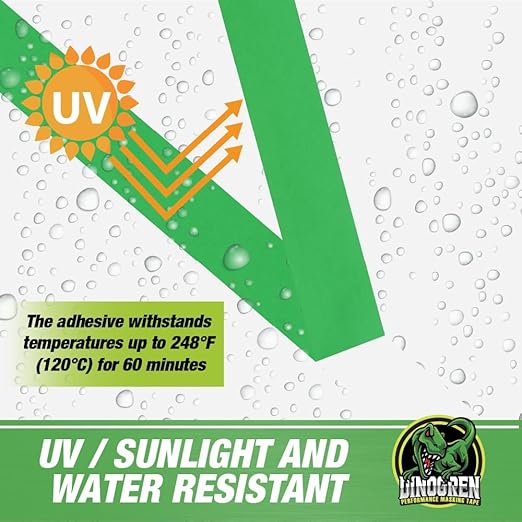 LAUCO DINOGREN High Performance Masking Tape for Car Paint, Heat & Water Resistant, Multi-Purpose Green (2 in (5 Rolls))