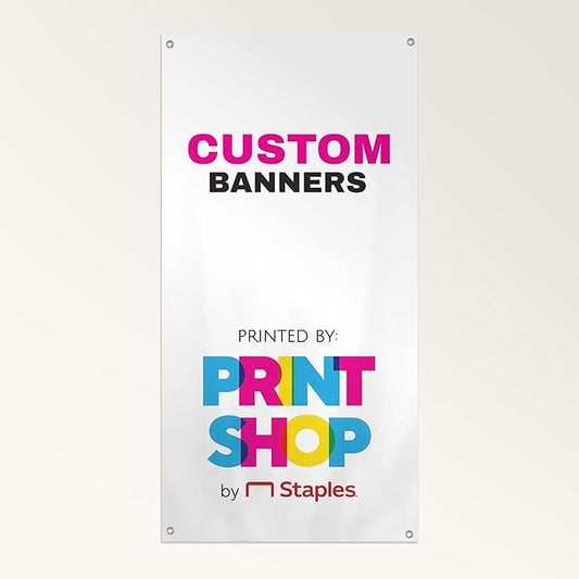 Staples Custom Scrim Vinyl Banner - 24W" x 96L" Quote Banner with 4 Grommets - Durable Outdoor Sign for Events, Promotions, and Business Advertising (Wood)
