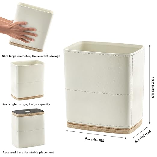 Polytree Bathroom Trash Can 1.8 Gallon(7 Liter) Small Kitchen Garbage Can,Decor Wastebasket for Bedroom Office,Resin Hand-Carved Leather Beige