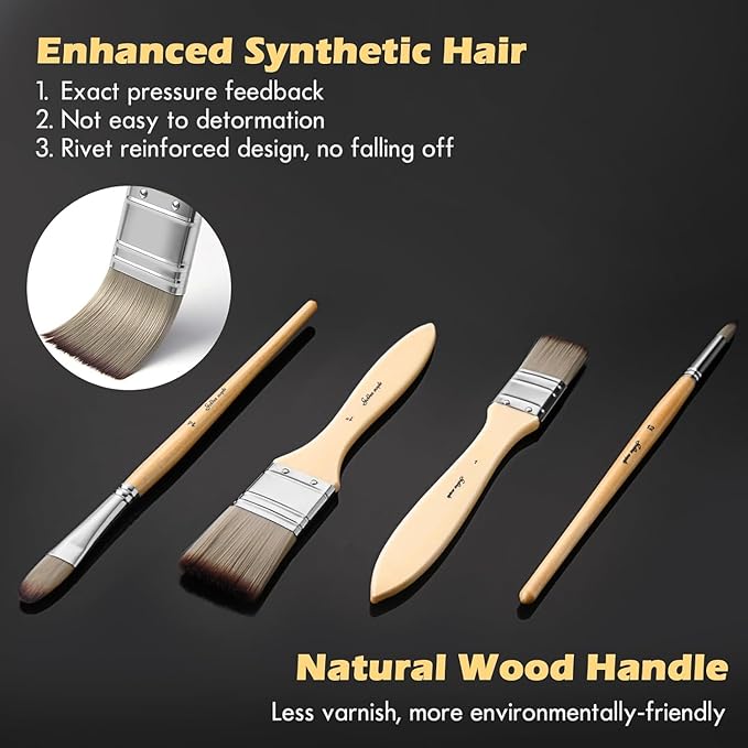 Acrylic Paint Brush Set, Golden Maple 25 PCS Paint Brushes for Acrylic Painting Oil Watercolor & Canvas,Enhanced Synthetic Brush Set with Cloth Roll and Palette Knife