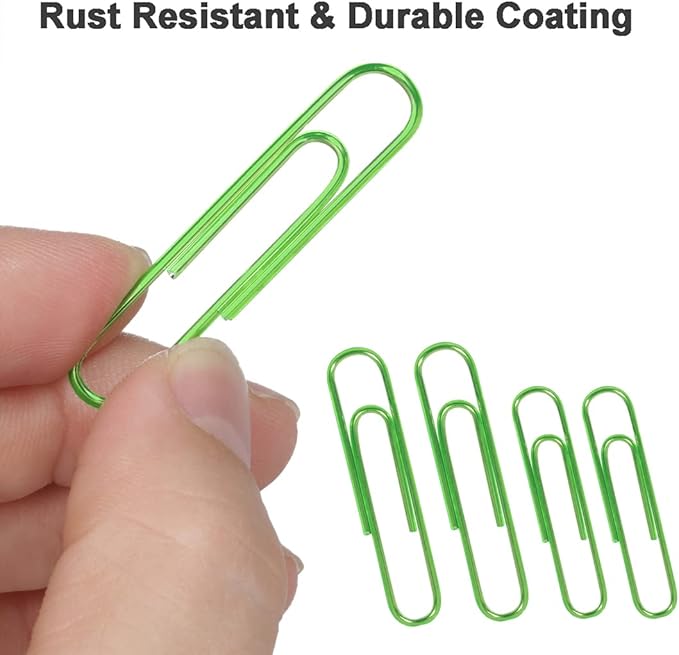 PaperClips Assorted Sizes 400 Pieces, 2"（50mm） Green Large Paper Clips and 1.3" （33mm） Paper Clips Medium Size, Sturdy Coated PaperClips Smooth for Office School and Personal Use