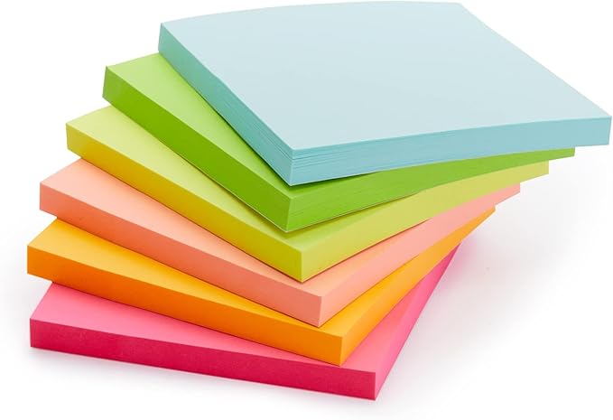 Amazon Basics Square Sticky Notes, Office Supplies for Desk, 3-x-3-inch, 24-Pack, Assorted Colors