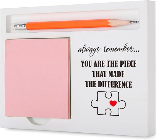 You Made The Difference Gift Desk Organizer with Puzzle Heart Design for Farewell, Volunteer, Teacher, or Team Appreciation Inspirational Note Pad Holder for Recognition XBCT13