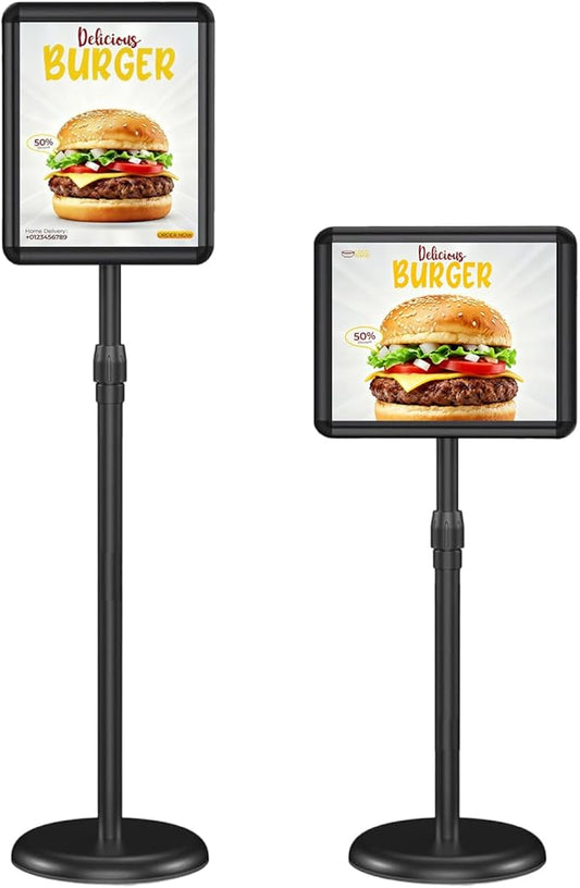 Sign Holder Stand 8.5x11 inch, Adjustable Floor Sign Stand for Display with Snap-Open Frame, Portable Standing Sign Holder for Business Retail Events, Black