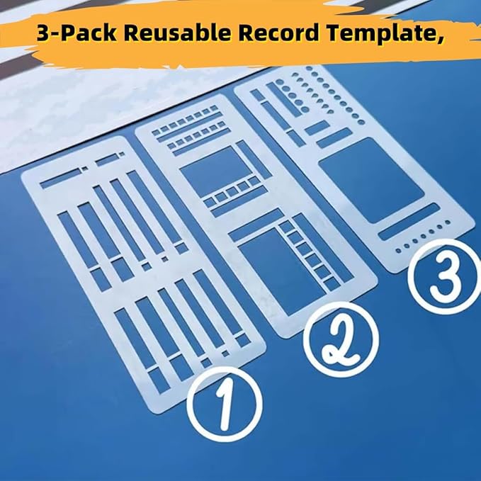 Handmade Flexible Record Template, 3-Pack Stencils Drafting Tools, Reusable Templates Planner Stencils for Journaling Checklists Boxes Lines & Daily Planning.