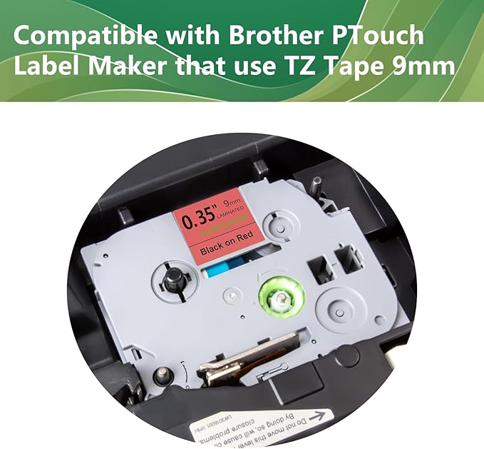 TZe-421 TZe 9mm Red TZ Tape Compatible with Brother PTouch TZ-421 TZe421 TZ421 Label Tape 9mm 0.35 Laminated Black on Red Label Maker Tape for PT D210 D200 H110 1880, 3-Pack