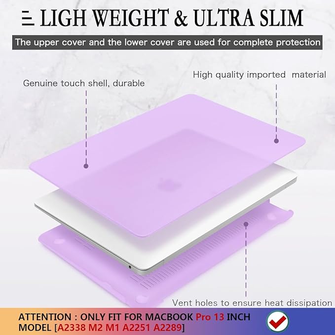 CISSOOK Case for MacBook Pro 13 Inch 2020-2025 Release M1 M2, Laptop Hard Shell Cover for MacBook Pro 13" A2251 A2289 A2338 Model with Keyboard Cover and Screen Protector, Matte Purple