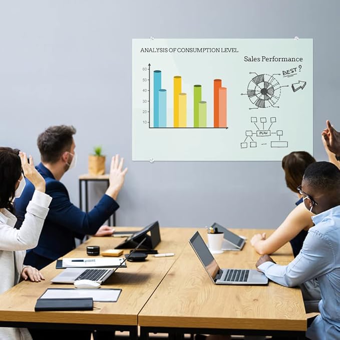 DEVELOP Magnetic Glass Whiteboard, 36 x 24 Inches, White Frosted Surface, Modern Tempered Glass Dry Erase Board for Wall with Marker Tray,Frameless, Includes Markers, Magnets & Eraser