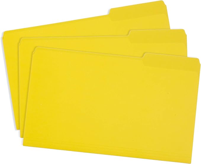 Blue Summit Supplies Yellow Legal File Folders, 1/3 Cut Tab, Legal Size, Great for Organizing and Easy File Storage, 100 Per Box