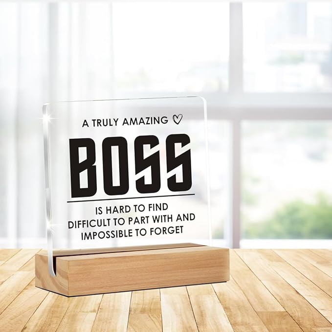 Amazing Boss Gifts: Decorative Acrylic Sign With Wooden Stand for Office