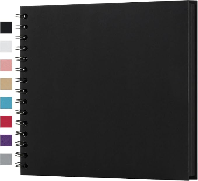 potricher 8 x 8 Inch DIY Scrapbook Album 40 Pages Hardcover Kraft Paper Scrap Book Photo Albums Memory Book for Wedding and Anniversary Family (Black, 8 Inch)