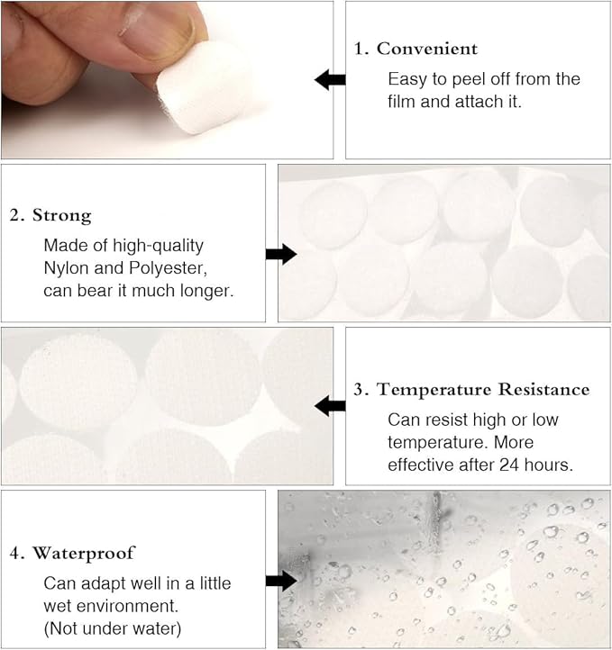 1200pcs (600 Pair Sets) 15mm Diameter Sticky Back Hook, Self Adhesive Dots Loop Tapes for DIY Crafts Office Classroom (White)