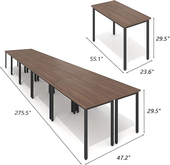 Bonzy Home Conference Tables 23ft Office Computer Desk for Meeting Room Study Writing Printer Podcast Table for 24 People Rustic Walnut 10PCS 275.5"x47.2"x29.5"