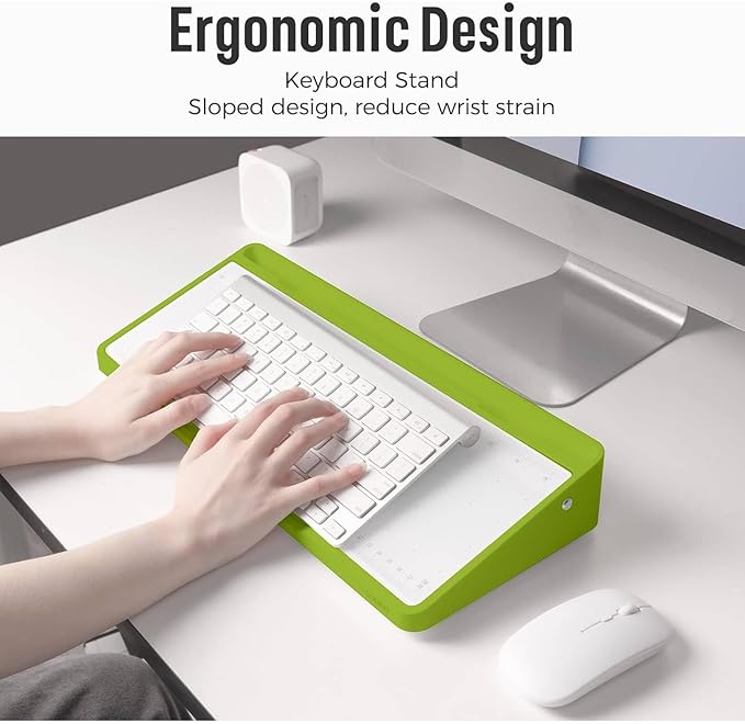 LOUKIN Glass Desktop Whiteboard, 15.3" x 5.6" Dry Erase Desk Board with Dotted and Graduated Surface, Desktop Buddy, Great for Design and Drawing, 3 Markers and 1 Dry Erase Eraser Included (Green)