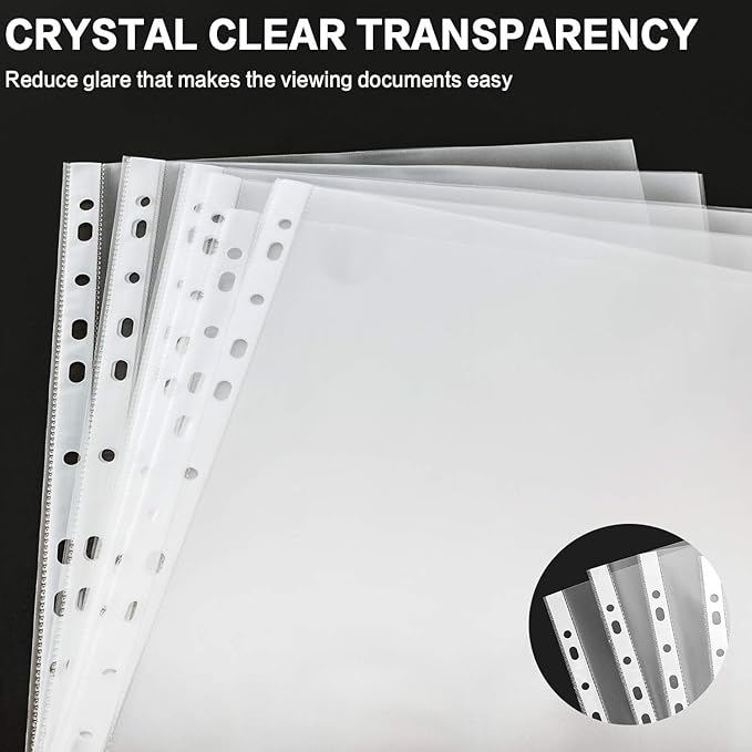 Sheet Protectors, PANDRI 1000 Pack Clear Heavy Duty Plastic Page Protectors Sheet Reinforced 11-Hole Fit for 3 Ring Binder Fits Standard 8.5 x 11 Paper, 9.25 x 11.25 Top Loaded, Excluding Acid