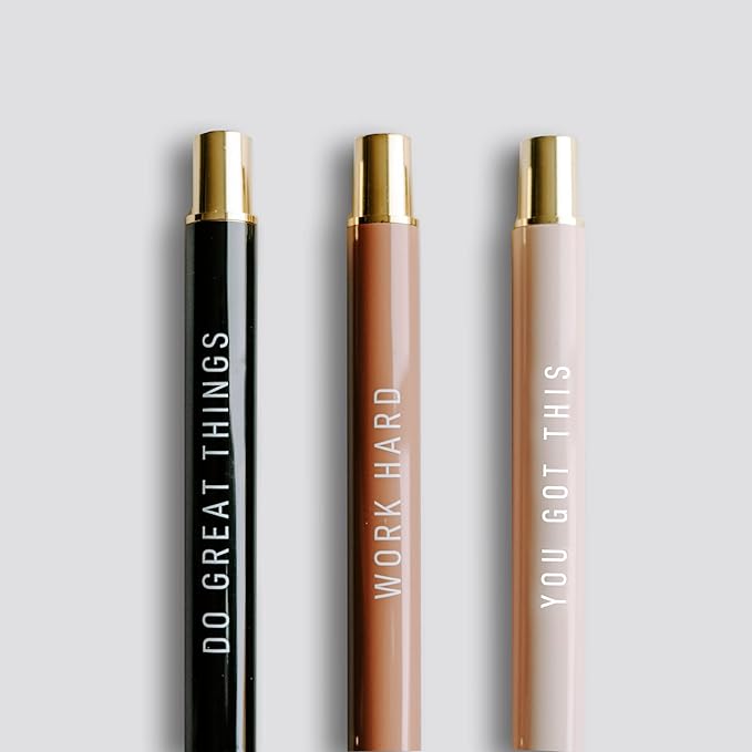 Sweet Water Decor Motivational Metal Pen Set - Set of Three Refillable Medium Ballpoint Pens with Black Ink - Motivational and Inspirational Office and Desk Accessories for Women