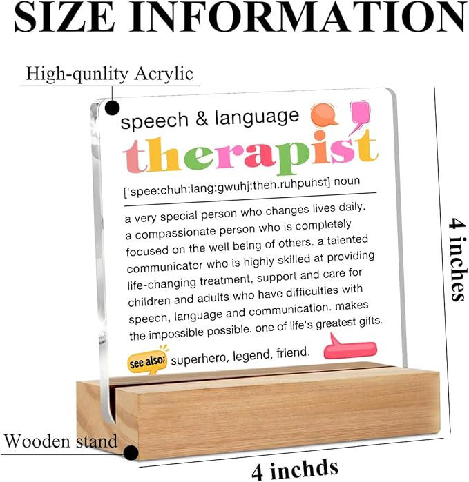Speech Therapist Gift Table Desk Decor, Speech Pathologist Gifts, Speech Language Pathologist Gifts SLP Gifts Acrylic Sign, Speech Therapy Gifts, Acrylic Plaque with Stand, Office Home Bedroom Decor