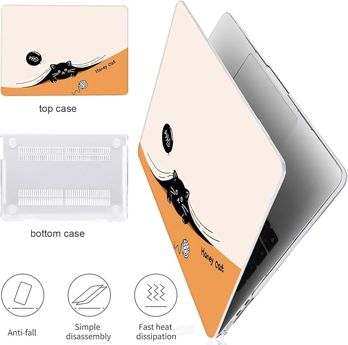 Compatible with MacBook Air 13.6 inch Case 2025 M4 A3240 Cover 2024 M3 A3113 2022 2023 A2681 M2 Chip, Crystal Plastic Pattern Hard Shell Case for Mac Air 13 M4 2025 Touch ID, Honey Cat