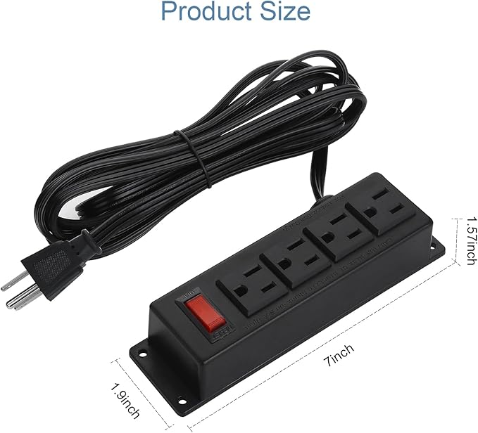 Wall Mount Power Outlet Strip, 4 Outlet Mountable Power Strip with Switch, Under Desk Power Strip Connect with 6ft Cord Mount Under Desk, Workbench, Nightstand, Dresser, Table.(Black)