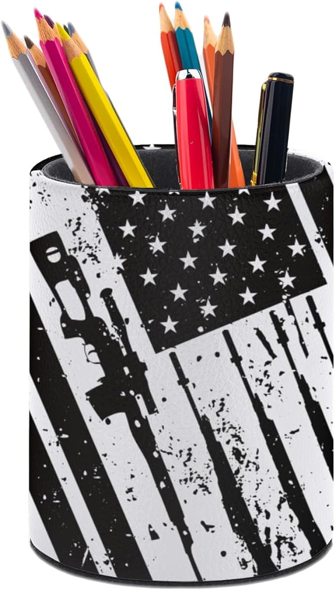 American Flag Pen Holder Pencil Organizer Cute Pencil Cup Desk Decor Makeup Brush Holder PU Multifunctional Office Suppliesfor Home Classroom School