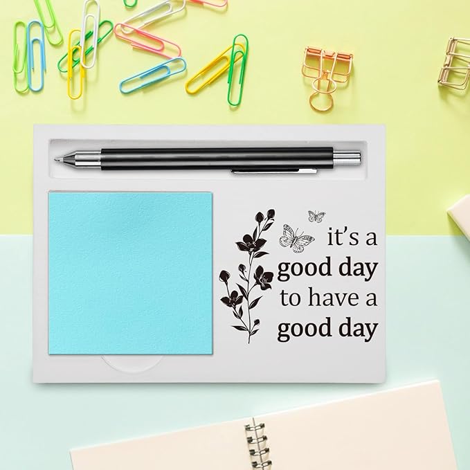 Inspirational Sticky Note Holder, It's a Good Day to Have a Good Day, Motivational Quote Desk Decor, Positive Office Supplies, Self-Stick Note Pad Holder for Women Men YBB03