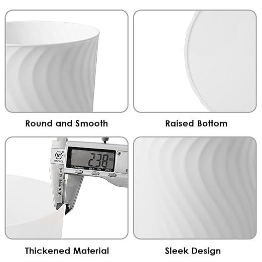 YGJT Small Trash Can, 6 Pack 1.8 Gallons Bathroom Trash Can, Slim Waste Basket, Round Garbage Can, Plastic Trash Bin for Kitchen, Dorm, Bedroom, Office, Living Room, Study, Compact Spaces(White)