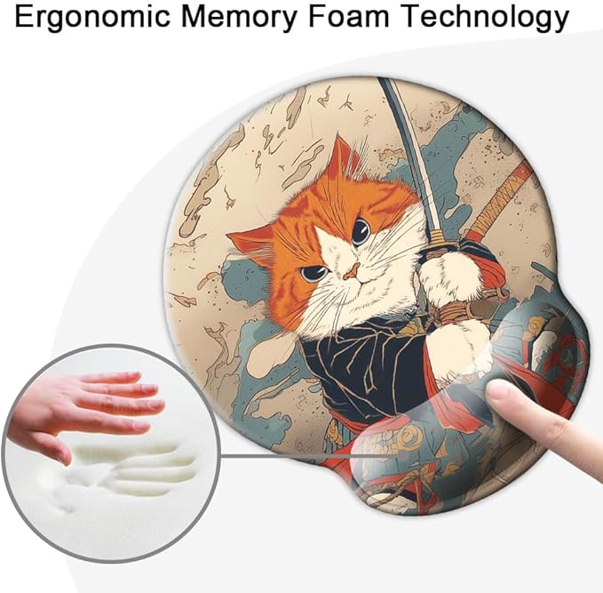 Ergonomic Mouse Pad with Wrist Support,Mouse Pad with Wrist Rest,Relieve Wrist Pain Mousepad Non-Slip Rubber Base,Mouse Pads for Desk,Computers,Laptop,Office,Home,Accessories Cute Cat