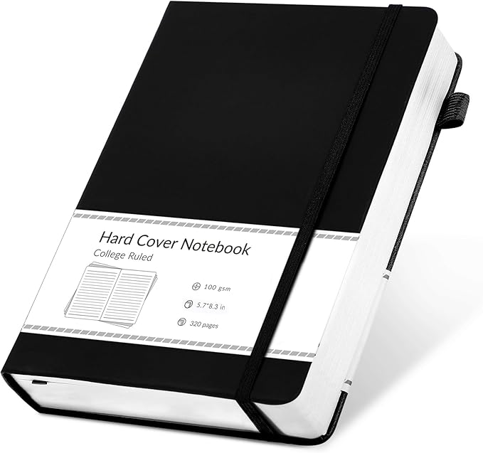 CAGIE Journal Notebook for Men Women 320 Pages Journaling Notebooks Leather Journals for Writing Hardcover for Work Diary Lined A5, Black