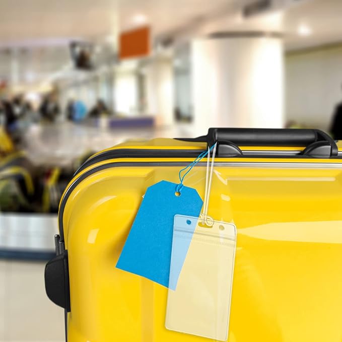 100 Pack Clear Luggage Tags Bag Tags Holder Identification ID Card Badge Holder with Luggage Tag Loop Straps for Business Travel and Office Supplies