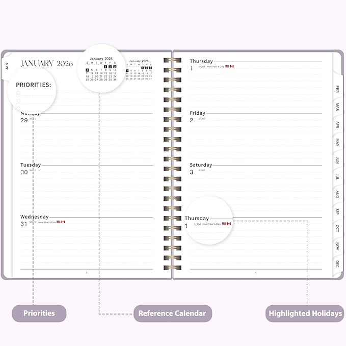 2026 Planner, Weekly and Monthly Calendar Agenda Book, Jan 2026 - Dec 2026, Hardcover Planning Academic Planner for Office School Supplies and Desk Accessories - Letter Size (8.5'' x 11'')