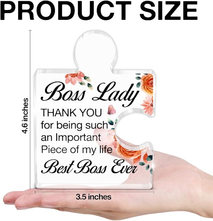 Boss Lady Gifts for Women, Best Boss Lady Ever Gift, Thank You Appreciation Gift Boss's Day Gifts for Female Bosses Leaders Managers Acrylic Puzzle Piece Desk Decorative Sign for Home Decor