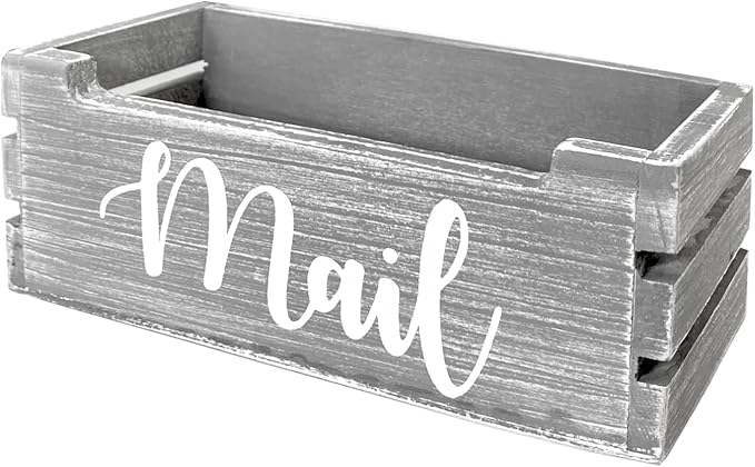 Mail Organizer Mail Holder Countertop, Wood Mail Basket for Wall Table Desk, Envelope Bill Holder for Home Office Decor (Grey)