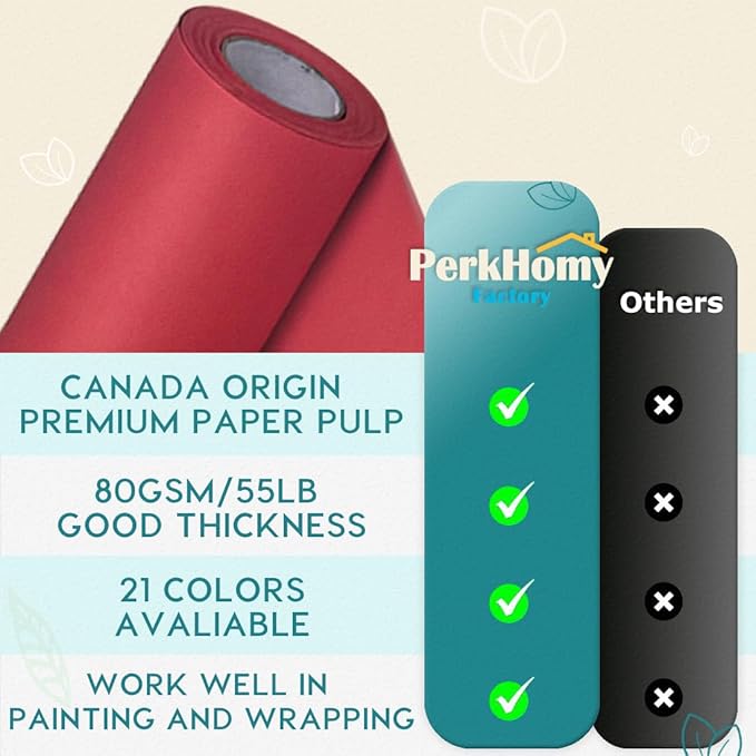 PerkHomy 48" x 2,400" (200') Red Kraft Paper Roll for Craft Bulletin Board Paper Art Table Covering Crafting Gift Wrapping Bouquet Packing Parcel 80GSM 55LB (Red, 48" x 200')