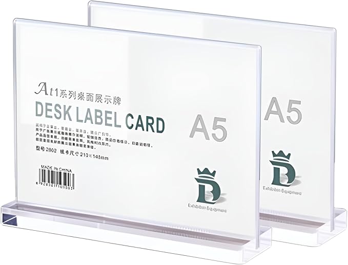 2 Pack Acrylic Sign Holder Menu Displays Double Sided Sign Stand A4/A5/A6 Clear (Transparent Horizontal A6 148×105mm/5.83×4.13 inches)