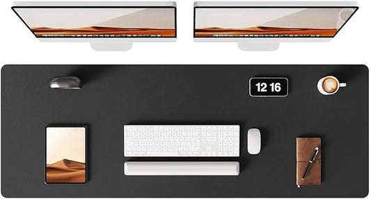 YSAGi Leather Desk Protector, Office Mat, Large Mouse Mat, Non-Slip PU Leather Blotter, Laptop Pad, Waterproof Writing Pad for Office and Home (Black, 47" x 17")