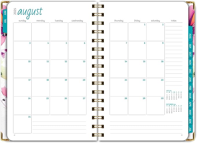 HARDCOVER Academic Year 2025-2026 Planner: (June 2025 Through July 2026) 5.5"x8" Daily Weekly Monthly Planner Yearly Agenda. Bookmark, Pocket Folder and Sticky Note Set (Rainbow Floral)