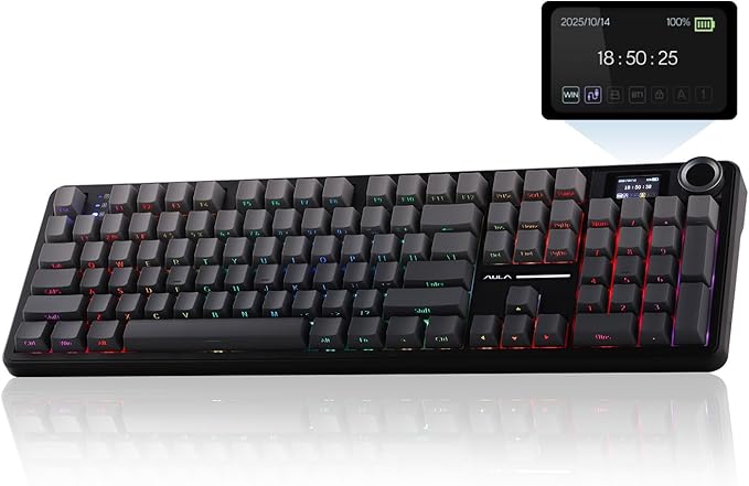 EPOMAKER X Aula F108 PRO Wireless Gaming Keyboard with Screen, 8000mAh Battery, 104 Hot-Swappable and Programmable Keys and Knob, RGB Backlight, for Mac/PC/Android (Black Gradient)