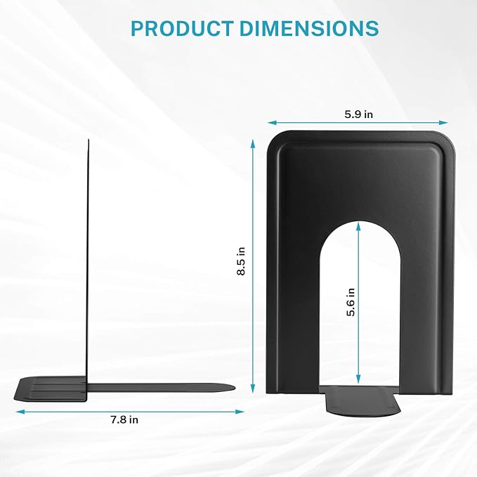 MaxGear 8.5 in Extra Large Heavy Duty Metal Book Ends, Black Universal Premium Bookends for Shelves, Non-Skid Bookend, Book Stopper for Books/Movies/CDs/Games, 8.5 x 5.9 x 7.8 in, 2 Pairs/XL