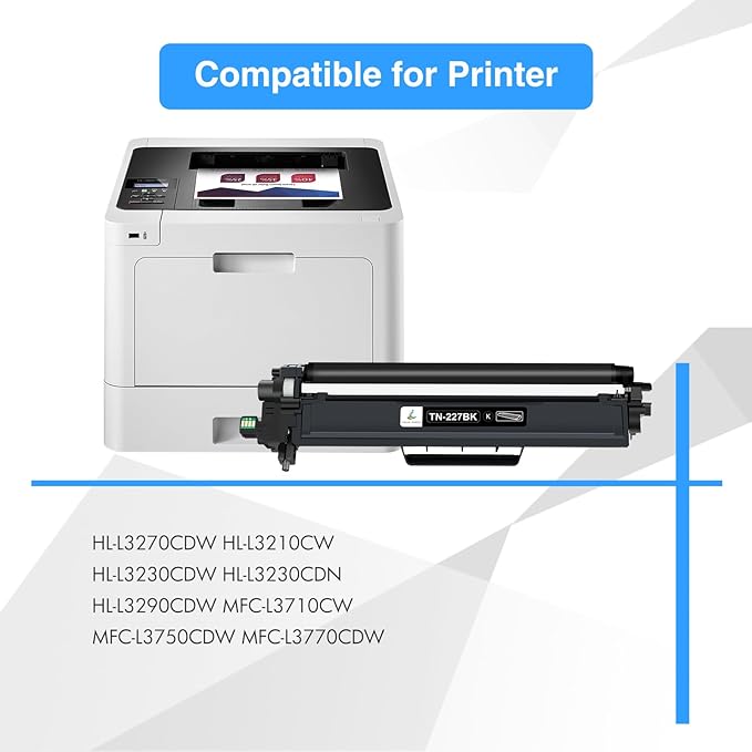 TN227 TN-227BK/C/M/Y High Yield Toner Cartridge 4 Pack: Compatible for Brother TN223 TN-223BK/C/M/Y TN-227 TN 227BK/C/M/Y 227 for HL-L3270CDW HL-L3210CW MFC-L3770CDW HL-L3290CDW MFC-L3750CDW Printer