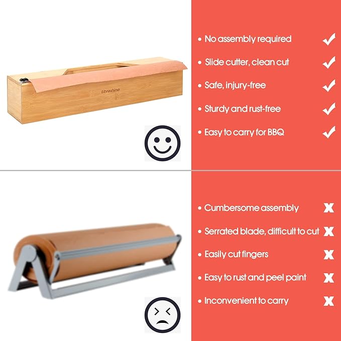 18 Inch Butcher Paper Dispenser with Cutter | Heavy-Duty Holder for Plastic Wrap, Foil, Freezer Paper & Kraft Rolls | Wall/Tabletop Bamboo Organizer | Kitchen, Crafting, Commercial Use