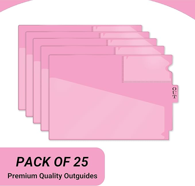 Doctor Stuff - Center Tab Vinyl Outguides, Diagonal Cut Front Pocket, Top Charge Out Slip Pocket, Plastic File Folder, Letter Size 9" x 13-1/4", Pink, 25/Box